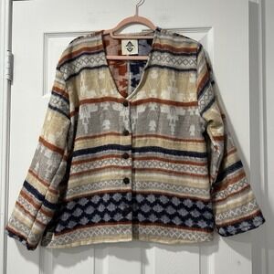 Anahi Wool Blend Cardigan Southwestern Tribal Button Front Sweater Aztec OneSize